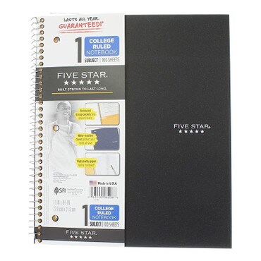 Five Star Notebook - 1 Subject - Black
